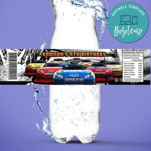 Nascar Bottle Label Birthday Water Bottle Label Template to Print at Home Instant Download