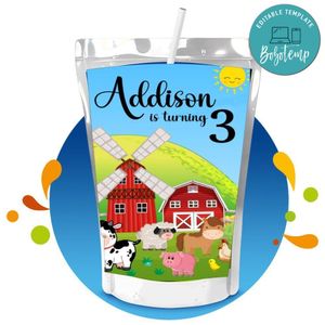 Barnyard Capri Sun Birthday Labels Digital File Printable Instant Download
