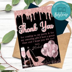 Sweet 16 Pink Thank You Card Customizable Template To Print At Home Instant Download