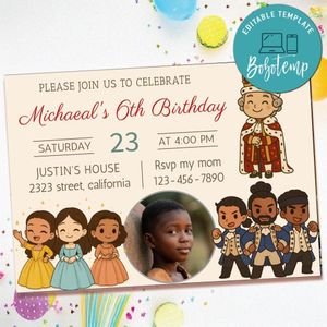 Hamilton kids Birthday Invitation with Photo Customizable Template to Print at Home Instant Download