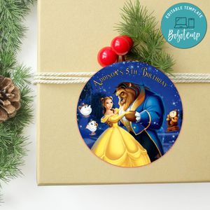 Beauty And Beast Circle Sticker Template Customizable to Print at Home Instant Download
