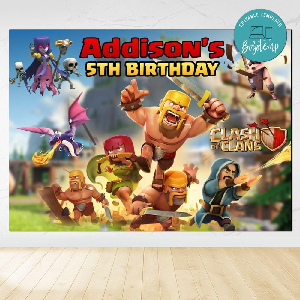 The Clash Of Clans Birthday Backdrop Digital File Template Instant Download