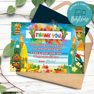 Luau Thank You Card Customizable Template To Print At Home Instant Download