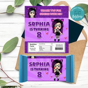 Kori juega Candy bar Label Customizable Template Instant Download