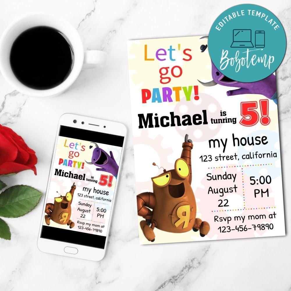 Robot And Monster Mobile Invite Customizable Template Instant Download