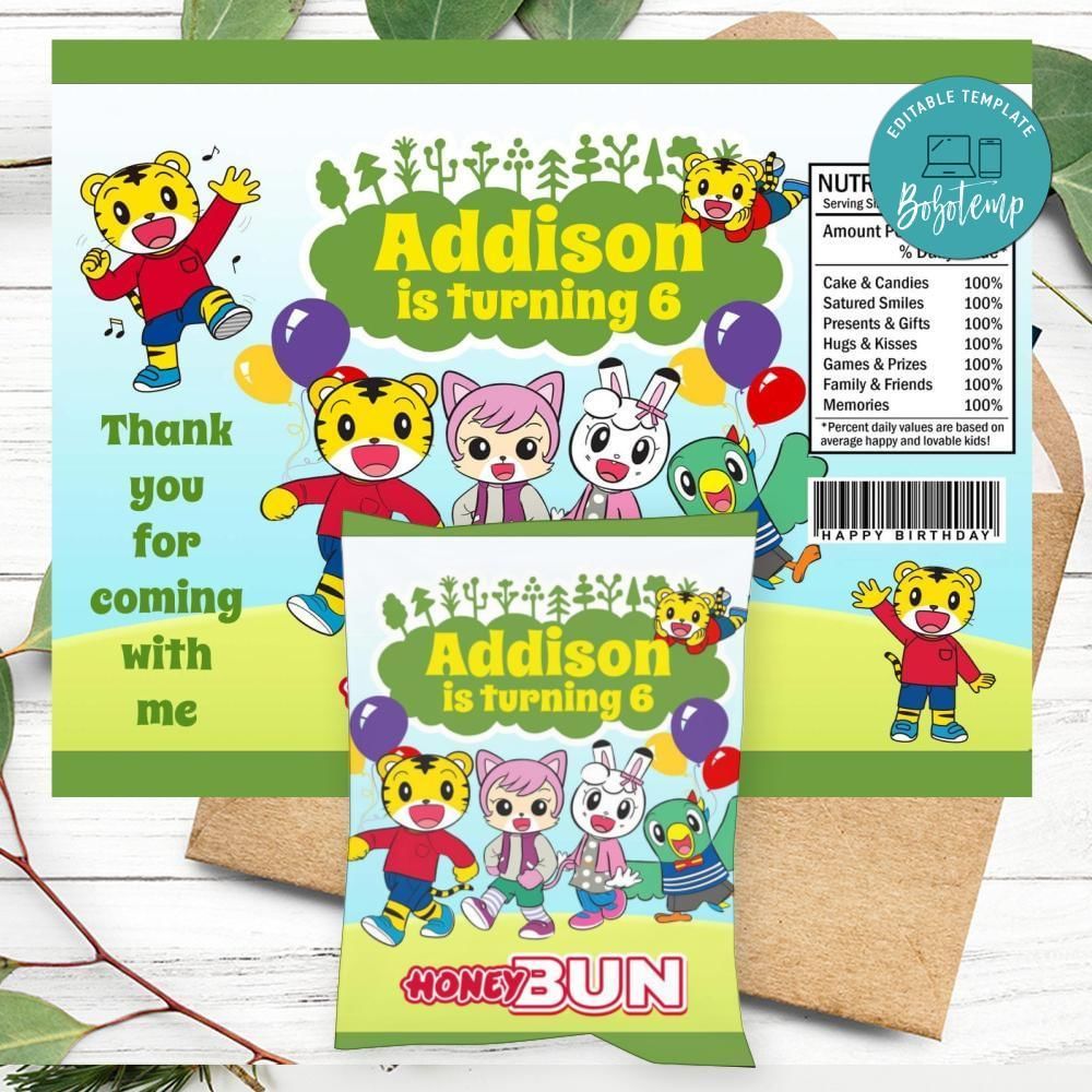 Shimajiro Birthday Honey Buns Snack Bag Label Customizable Instant Download