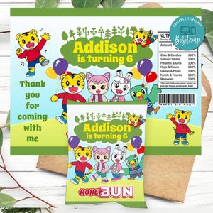 Shimajiro Birthday Honey Buns Snack Bag Label Customizable Instant Download