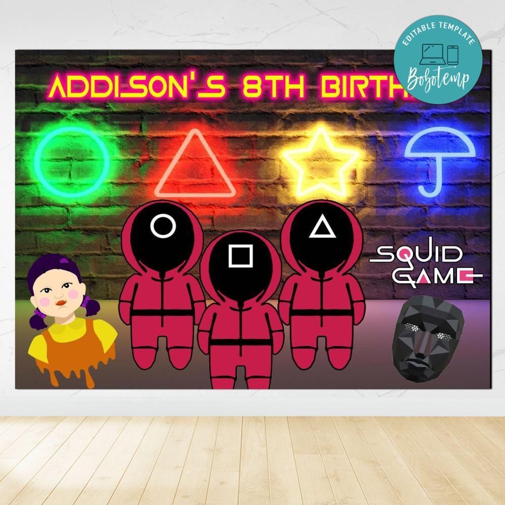 Squid Game Birthday Backdrop Digital File Template Instant Download