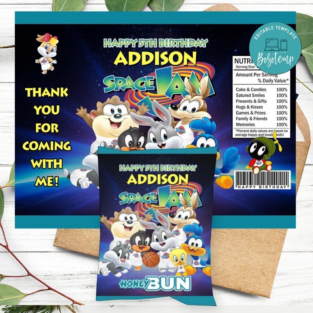 Baby Space Jam Birthday Honey Buns Snack Bag Label Customizable Instant Download