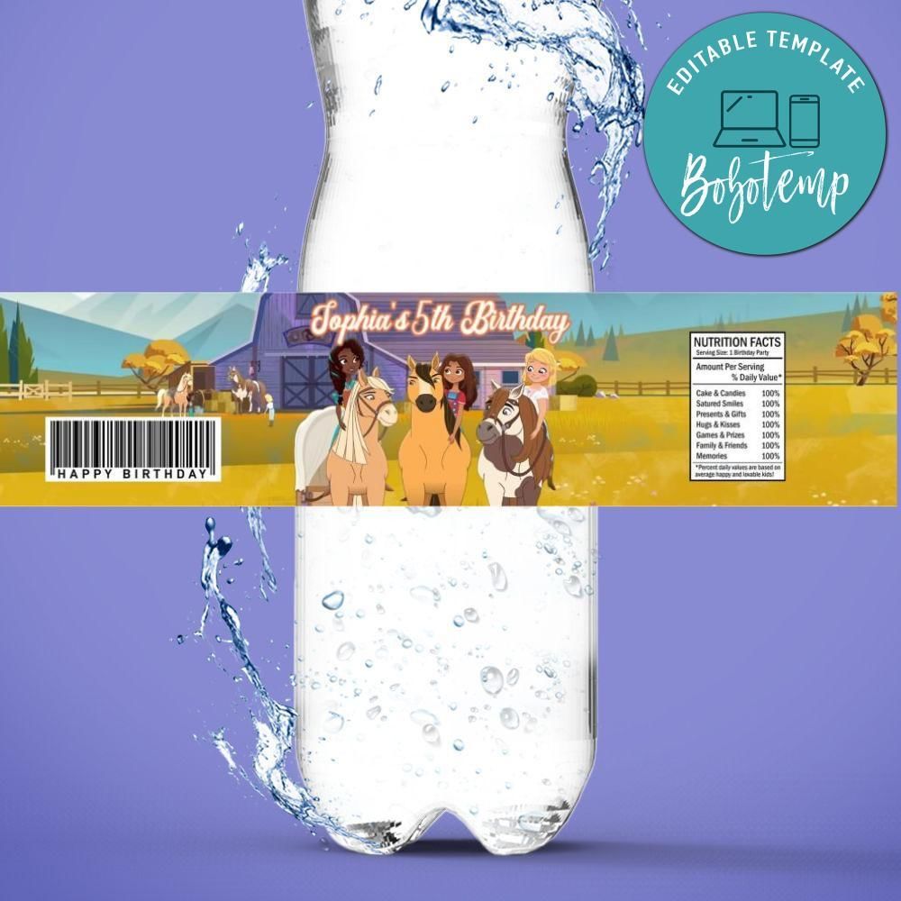Spirit and friends Bottle Label Birthday Water Bottle Label Template to Print at Home Instant Download