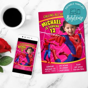 Spider-girl Birthday Mobile Invite Customizable Template Instant Download
