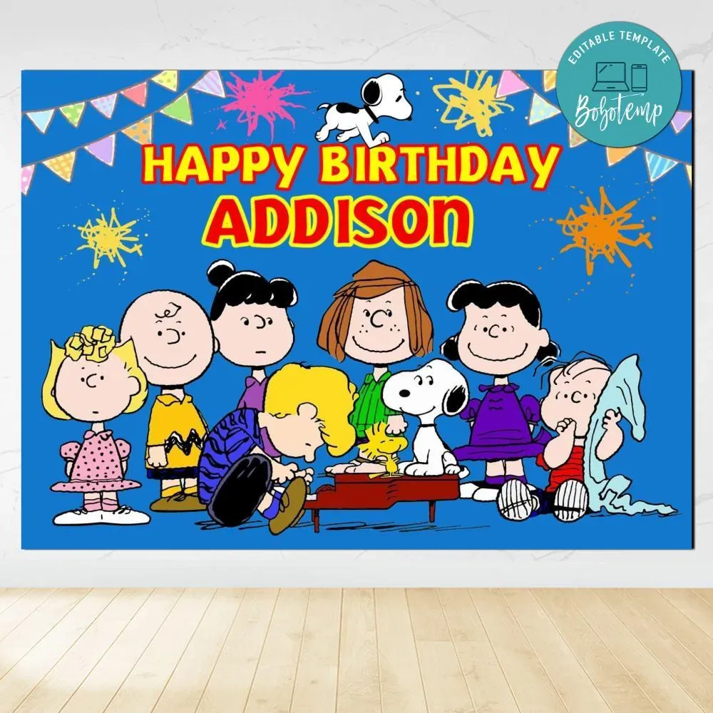 Snoopy Birthday Backdrop Digital File Template DIY Createpartylabels