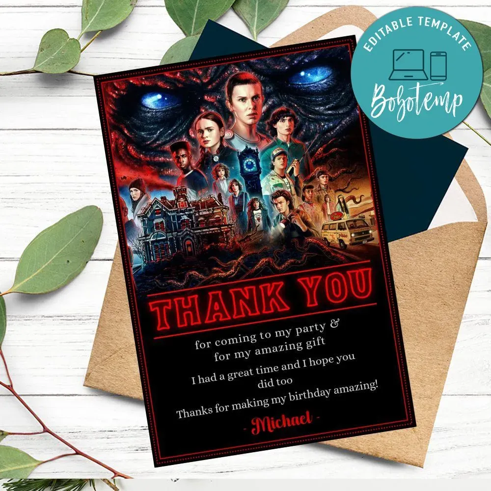 Strangers Thing Thank you card Customizable Template DIY | Bobotemp