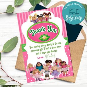 Cabbage Patch Thank You Card Customizable Template To Print At Home Instant Download