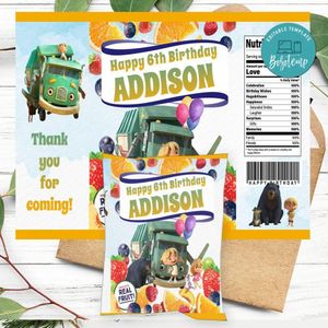 Trash Truck Birthday Party Fruit Snack Bag Digital File Printable Instant Download
