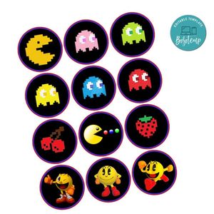 Pacman Cupcake Toppers Template Printable Instant Download