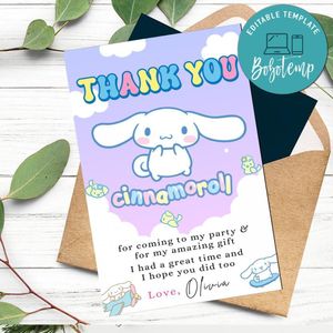 Cinnamoroll Thank you card Customizable Template to Print at Home Instant Download