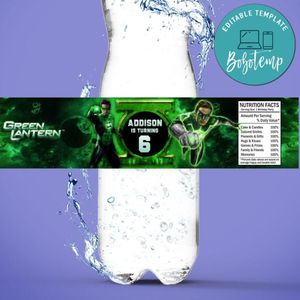 Green lantern Birthday Water Bottle Label Template to Print at Home Instant Download
