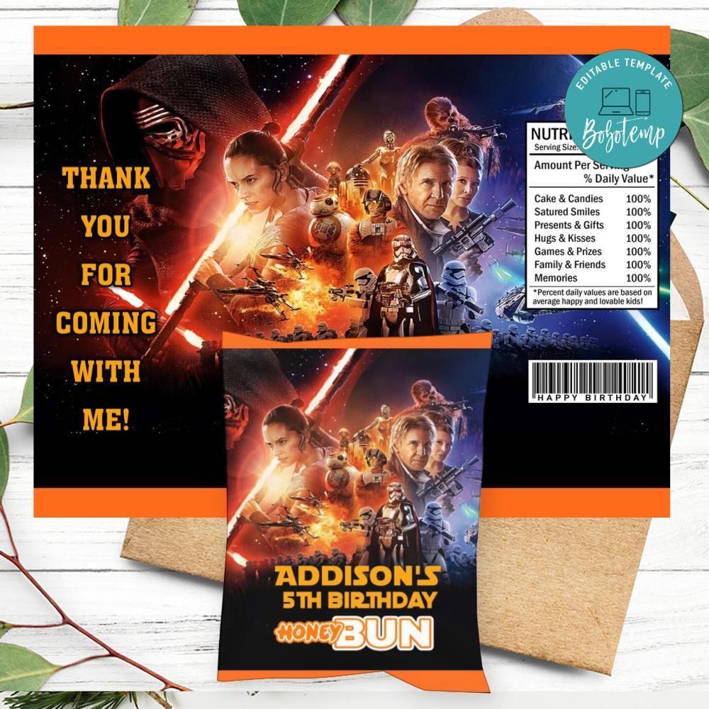 Star Wars Birthday Honey Buns Snack Bag Label Customizable Instant Download