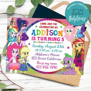Equestria girls Invitation Customizable Template to Print at Home Instant Download