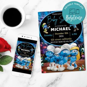 Smurf Baby Shower Mobile Invite Customizable Template Instant Download