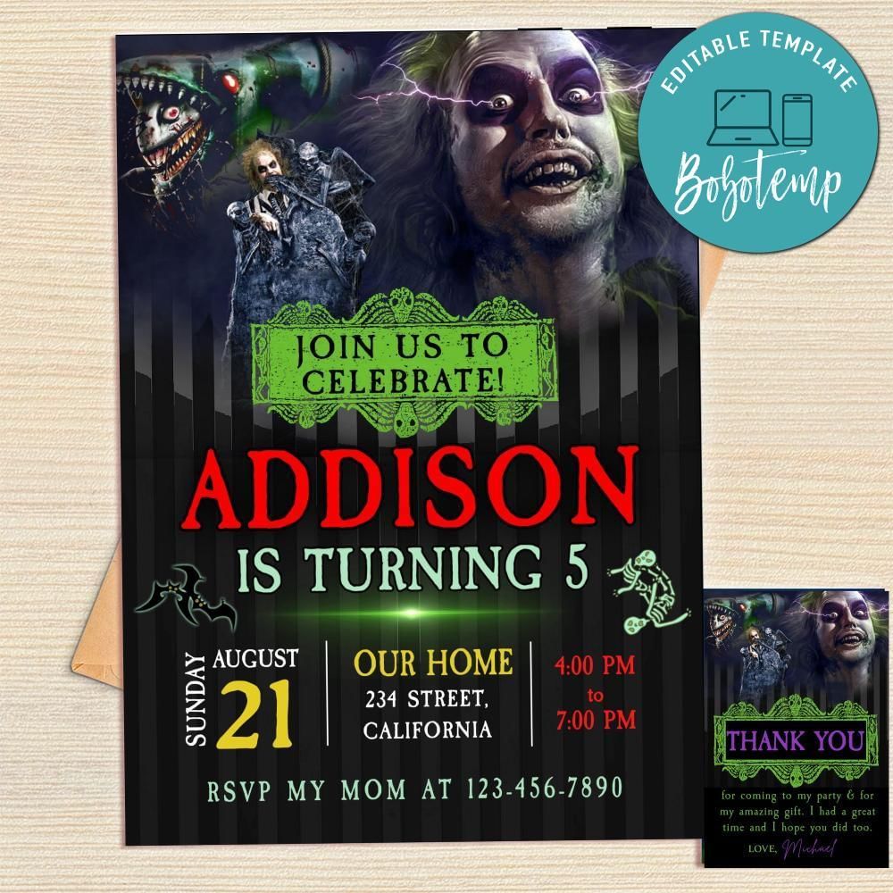 Beetlejuice 2 Invitation Template Free Thank You Card Printable