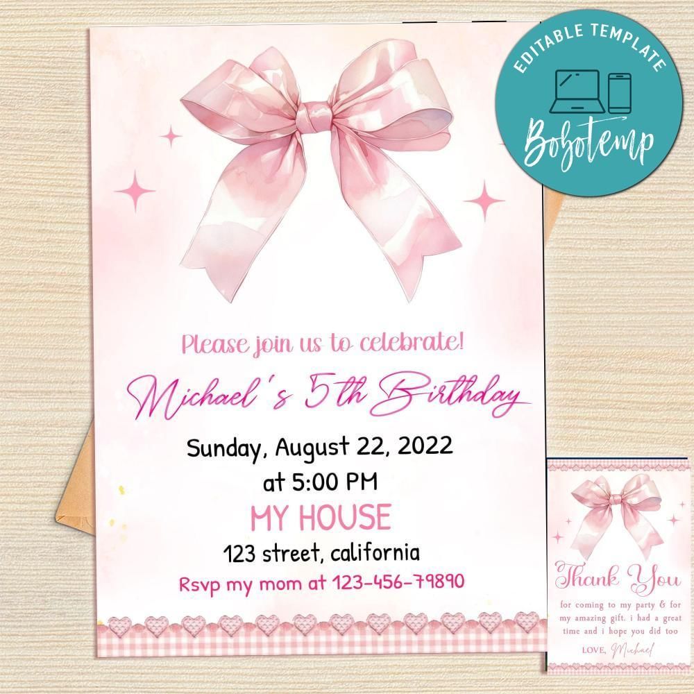 Coquette Invitation Template Free Thank You Card Printable