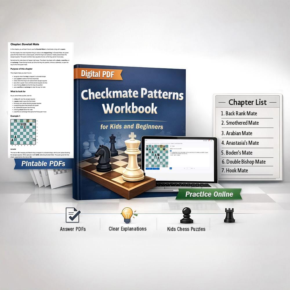 Chess Checkmate Patterns Workbook for Kids & Beginners | 30-Day Puzzle ...