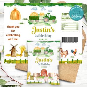 Tractor Birthday Chip Bag Digital File Printable Instant Download