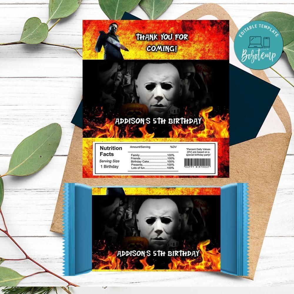 Michael Myers Candy bar Label Customizable Template Instant Download