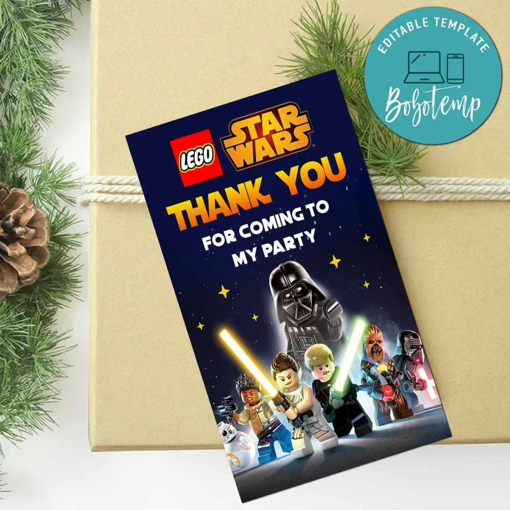 Lego Star Wars Thank You Tag Customizable Template | Bobotemp Shop