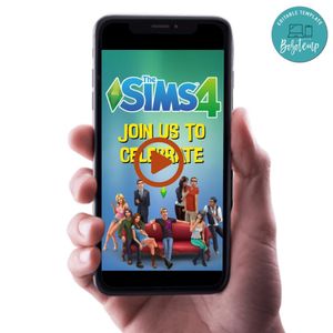 The Sims 4 Birthday Video Invitation Digital Template Customizable Instant Download