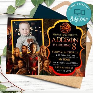 House Of The Dragon Birthday Invitation with Photo Customizable Template to Print at Home Instant Download
