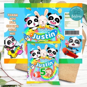 Baby Bus Panda Birthday Chip Bag Digital File Printable Instant Download