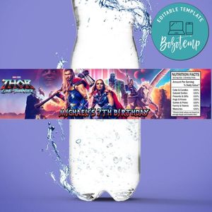Thor love and thunder Birthday Water Bottle Label Template to Print at Home Instant Download