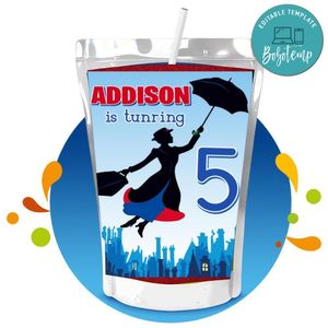 Mary Poppin Capri Sun Birthday Labels Digital File Printable Instant Download