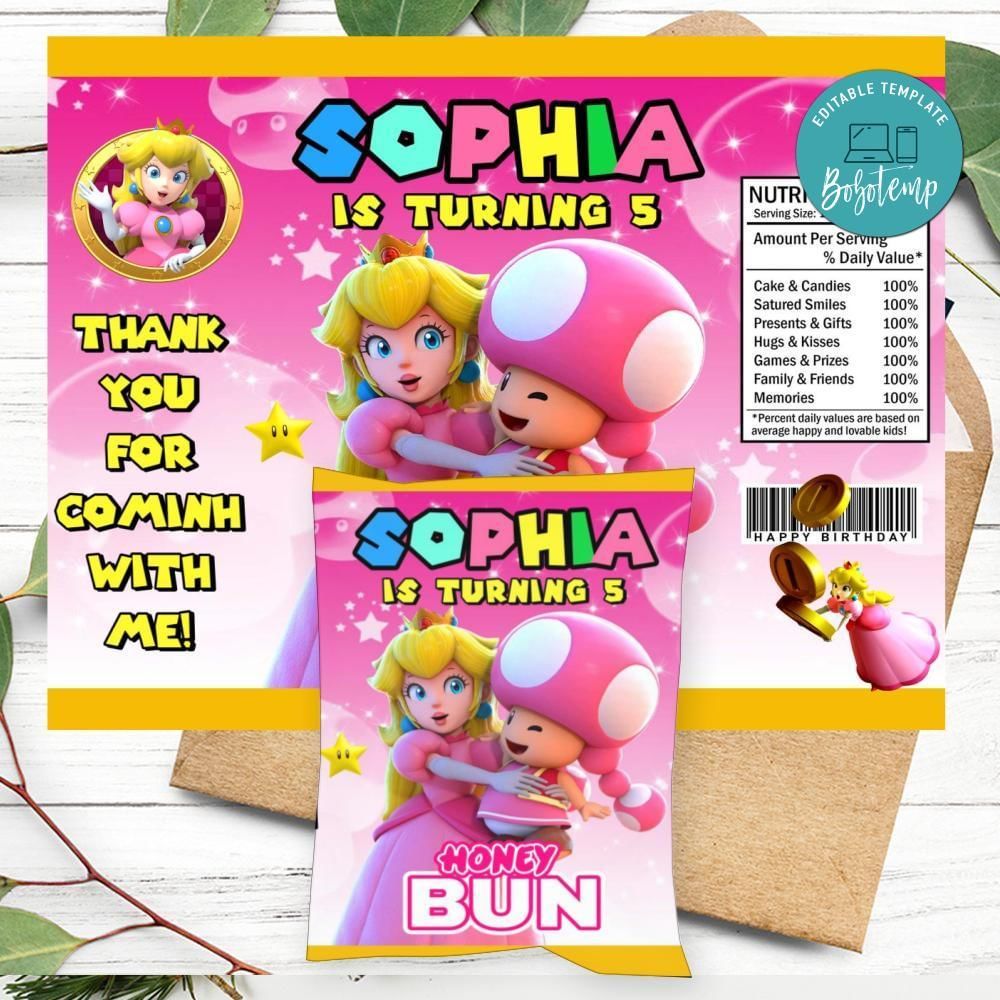 Princess Peach Honeybun Snack Bag Digital File Printable Instant Download