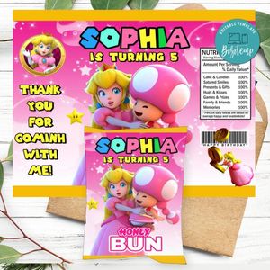 Princess Peach Honeybun Snack Bag Digital File Printable Instant Download