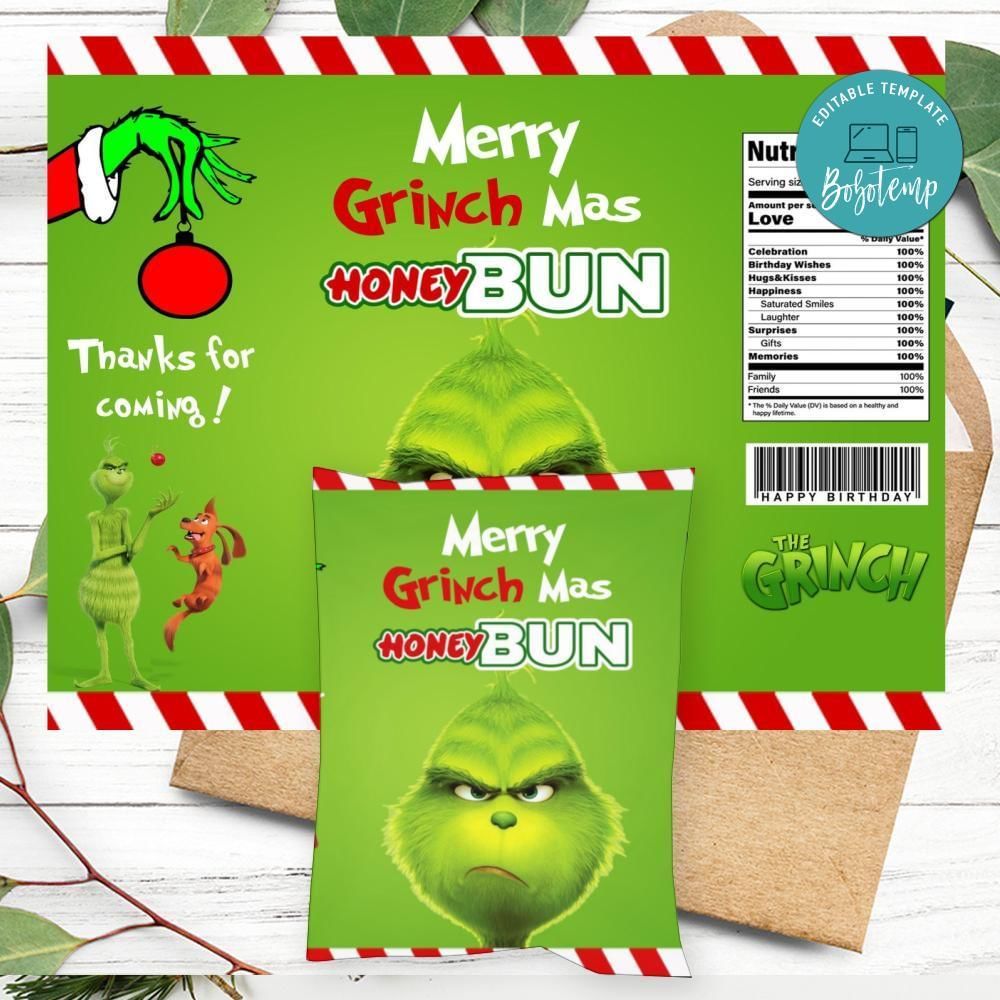 Grinch Honeybun Snack Bag Digital File Printable Instant Download