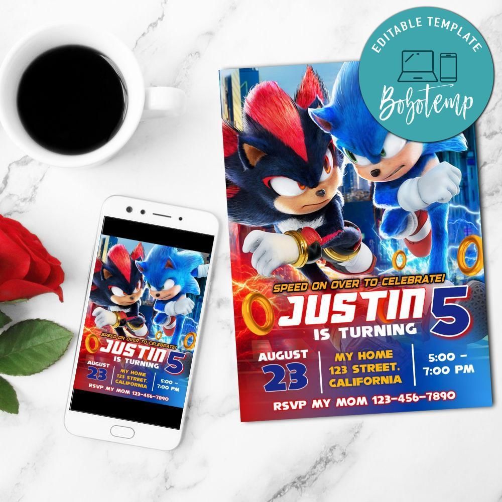 Sonic 3 Mobile Invite Customizable Template Instant Download