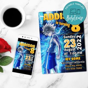 Killua's godspeed Birthday Invitation Customizable Template to Print at Home Instant Download