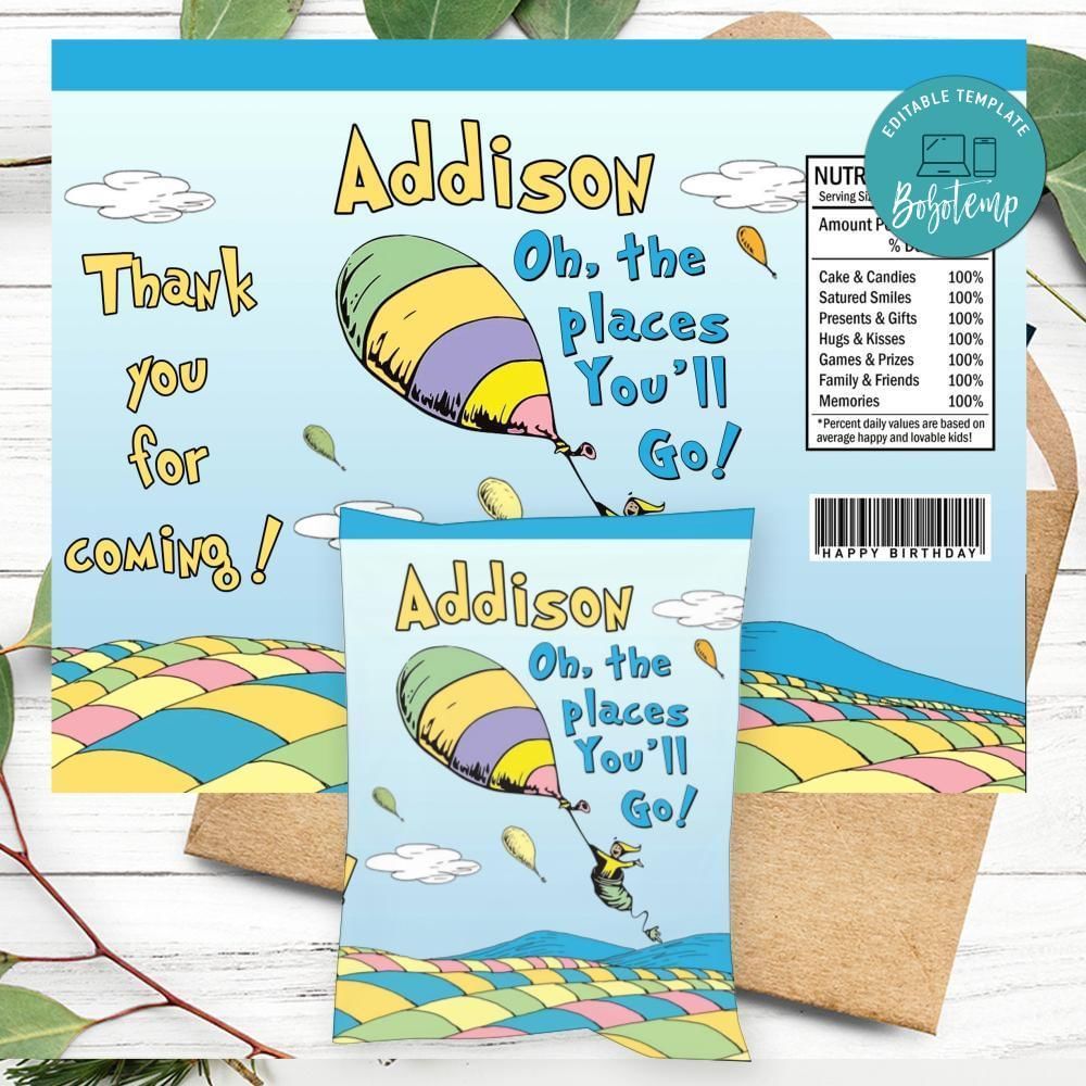 All the places you’ll go Birthday Chip Bag Label Customizable Instant Download