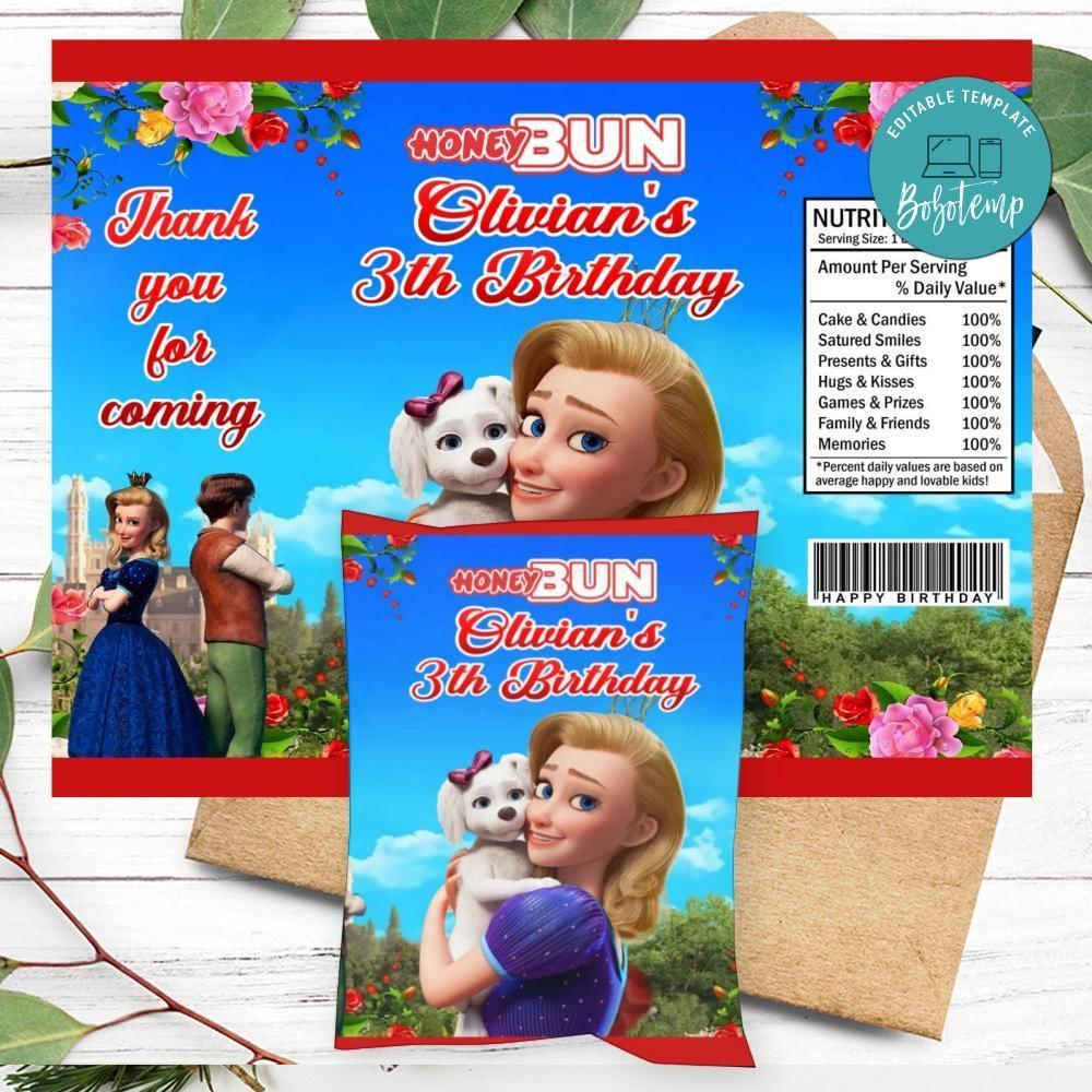 The Proud Princess Birthday Honey Buns Snack Bag Label Customizable Instant Download