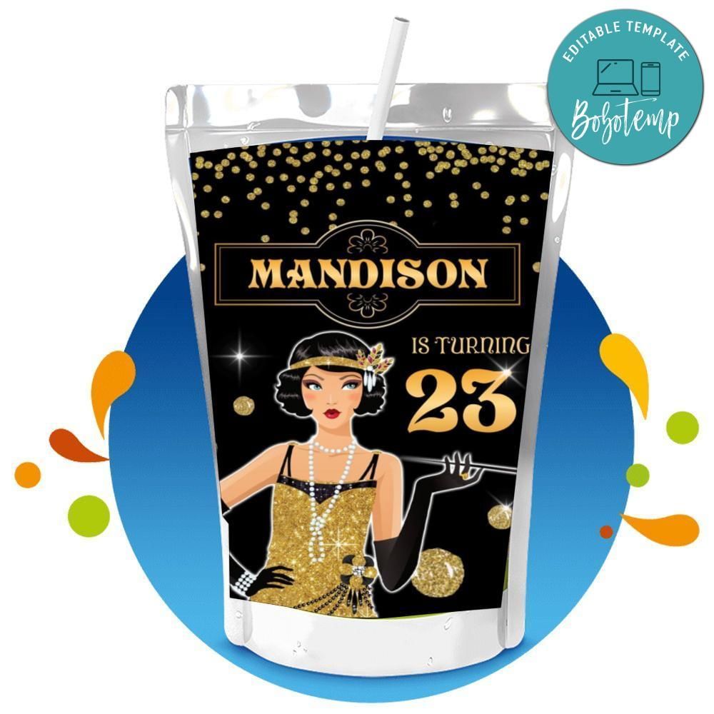 Flapper Capri Sun Birthday Label Digital File Printable Instant Download