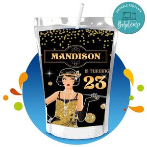 Flapper Capri Sun Birthday Label Digital File Printable Instant Download