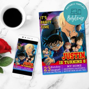 Detective Conan Birthday Invitation Customizable Template to Print at Home Instant Download