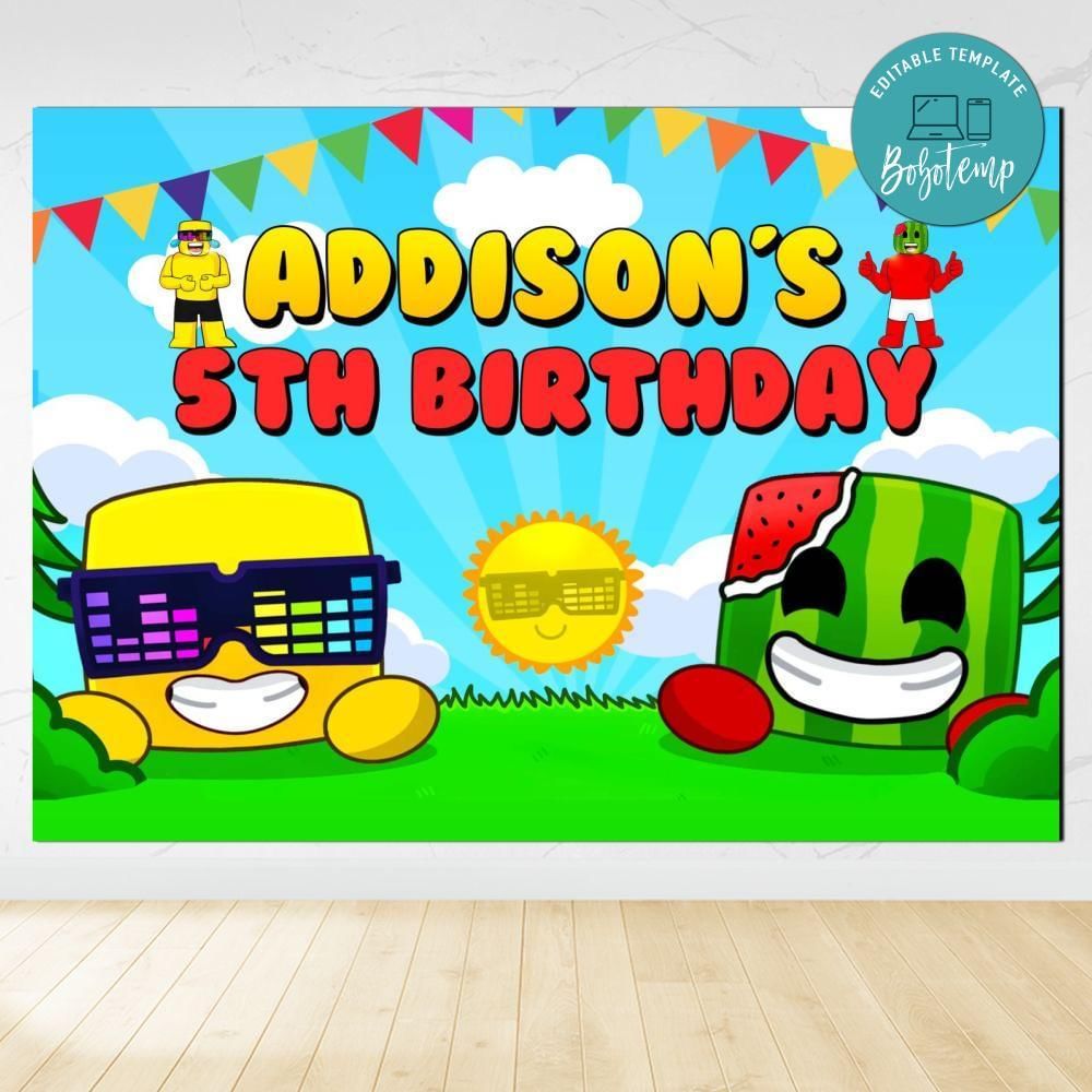 Sunny And Melon Birthday Backdrop Digital File Template Instant Download