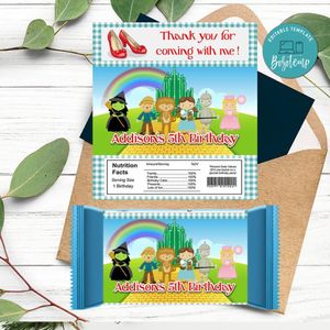 The Wizard Of Oz Candy Bar Label Customizable Template Instant Download
