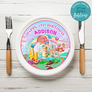 Candyland Birthday Birthday Plate Template Customizable To Print At Home Instant Download