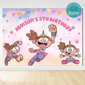 Super Unicorn Princess Birthday Backdrop Digital File Template Instant Download